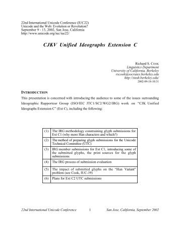 CJKV Unified Ideographs Extension C - Linguistics - University of ...