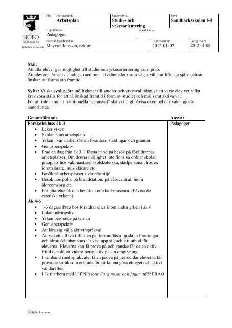 Plan fÃ¶r studie- och yrkesorientering - SjÃ¶bo kommun