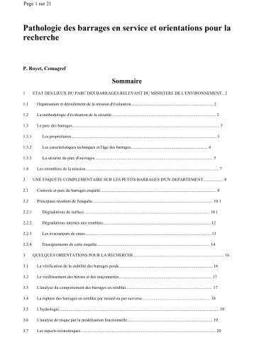 Pathologie des barrages en service et orientations pour la recherche