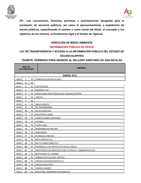 XV.- Las concesiones, licencias, permisos o autorizaciones ...