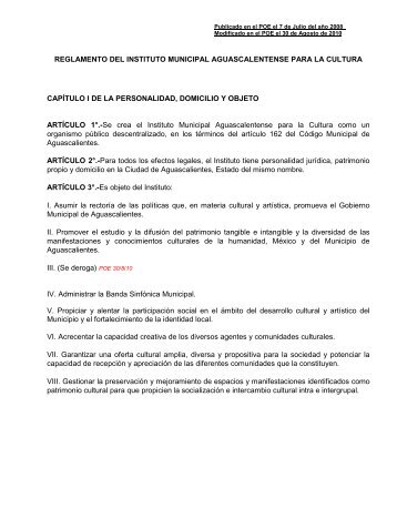 Reglamento del Instituto Municipal Aguascalentense para la Cultura