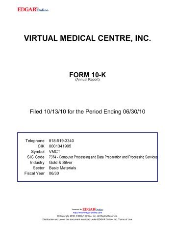 VIRTUAL MEDICAL CENTRE INC