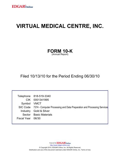 VIRTUAL MEDICAL CENTRE INC