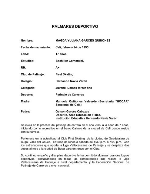 PALMARES DEPORTIVO