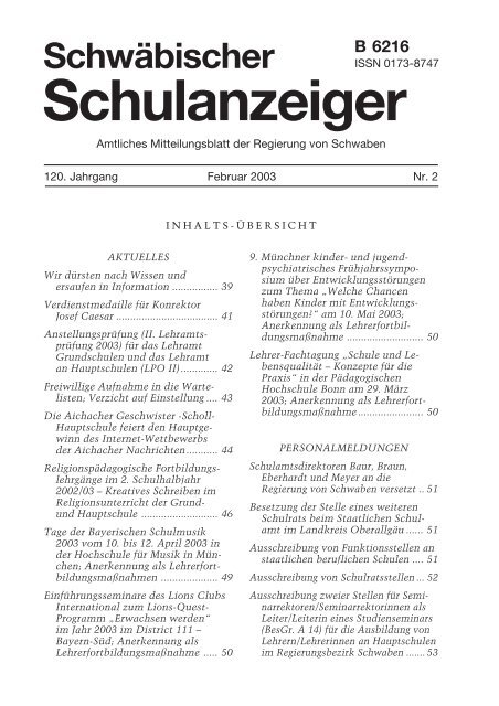 Schwabischer Schulanzeiger Regierung Von Schwaben Bayern