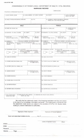 Marriage License Application - Northampton County