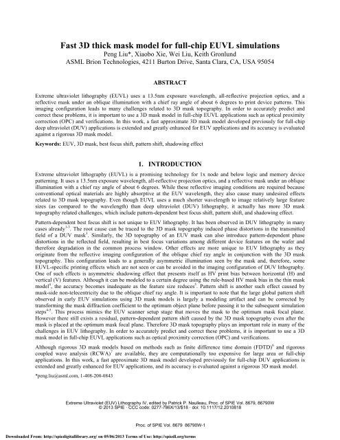 Fast 3D thick mask model for full-chip EUVL simulations