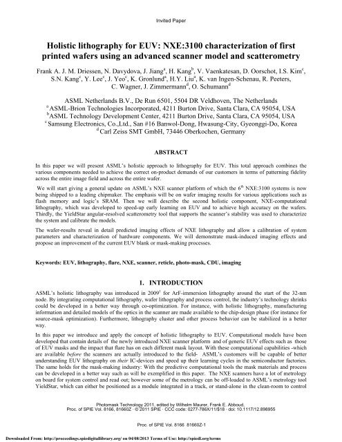 Holistic lithography for EUV - Brion Technologies, Inc.