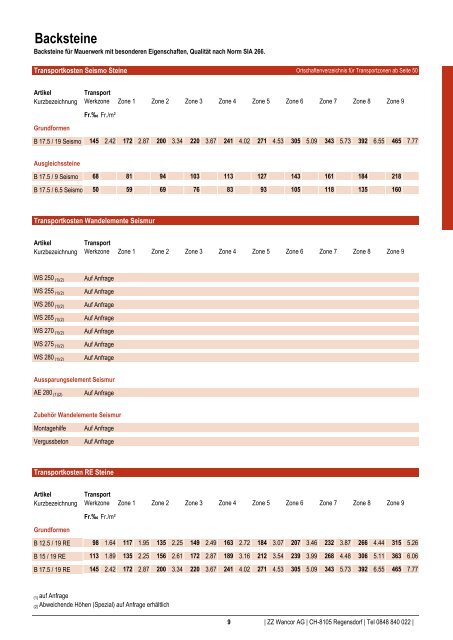 Preisliste 2012