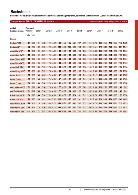 Preisliste 2012