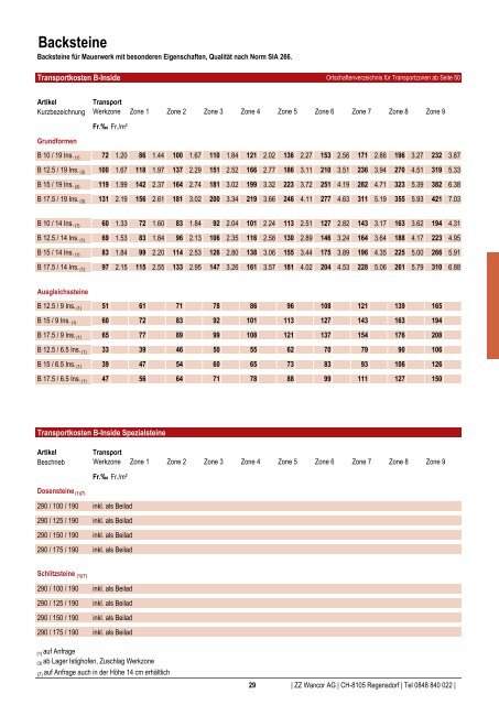 Preisliste 2012