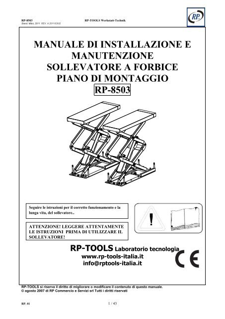 MANUALE DI INSTALLAZIONE E MANUTENZIONE ... - rptools-italia.it