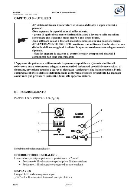 MANUALE DI INSTALLAZIONE E MANUTENZIONE ... - rptools-italia.it