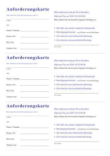 Anforderungskarte - Europasolar Betriebs GmbH & Co.KG