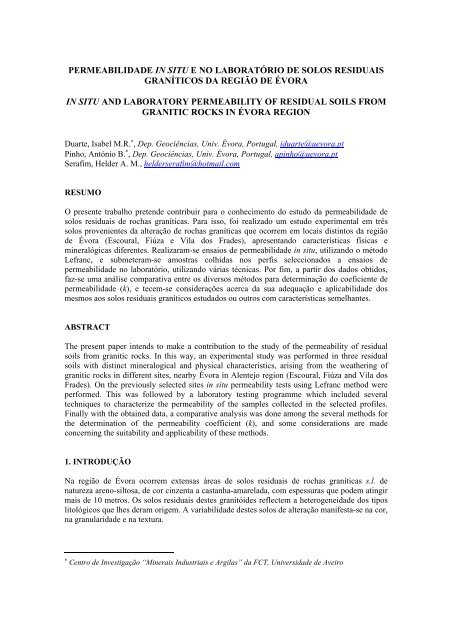 permeabilidade in situ e no laboratÃ³rio de solos residuais - geomuseu