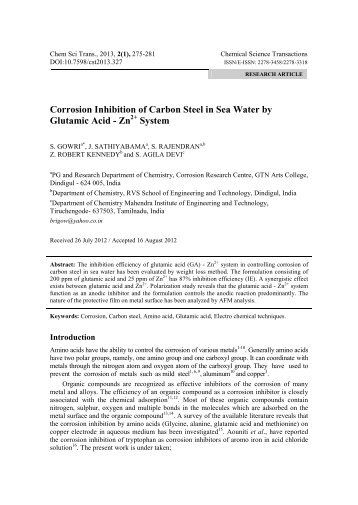 Corrosion Inhibition of Carbon Steel in Sea Water by Glutamic Acid - Zn System