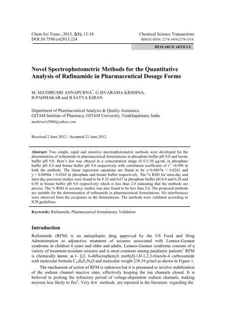 novel spectrophotometric methods for the quantitative analysis of ...