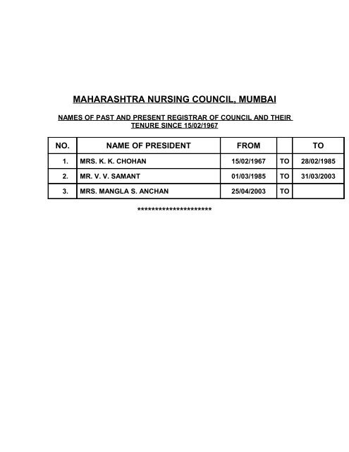 MAHARASHTRA NURSING COUNCIL MUMBAI *********************