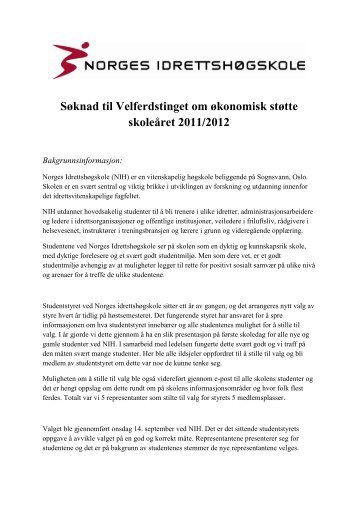 Søknad til Velferdstinget om økonomisk støtte skoleåret 2011/2012