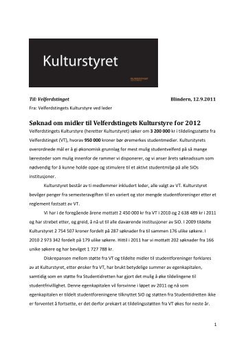 Søknad om midler til Velferdstingets Kulturstyre for 2012
