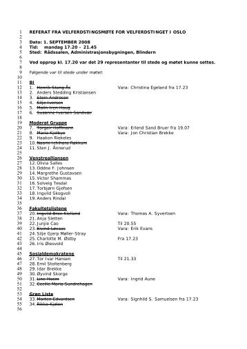 REFERAT FRA VELFERDSTINGSMÃTE FOR VELFERDSTINGET I ...