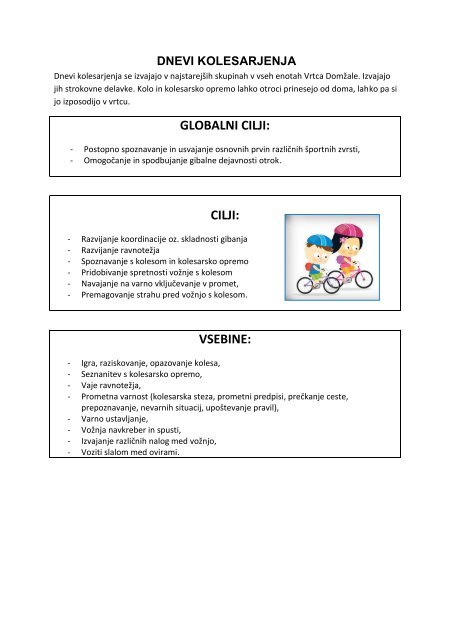 OBOGATITVENE DEJAVNOSTI V VRTCU DOMŽALE 2013/2014