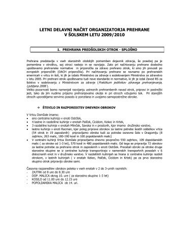 LETNI DELAVNI NAČRT ORGANIZATORJA PREHRANE V ŠOLSKEM LETU 2009/2010