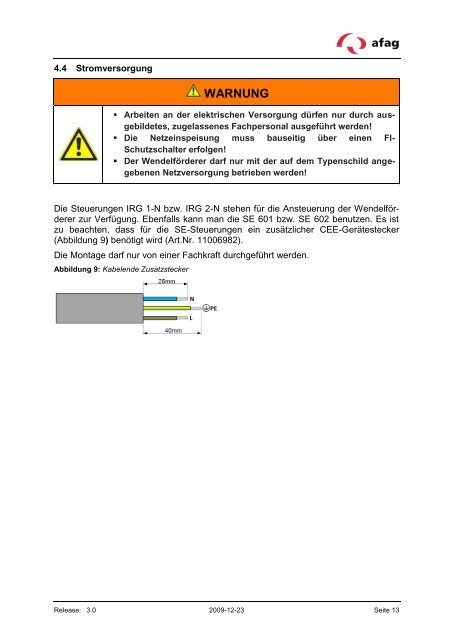 warnung - Afag Handhabungs- und Zuführtechnik