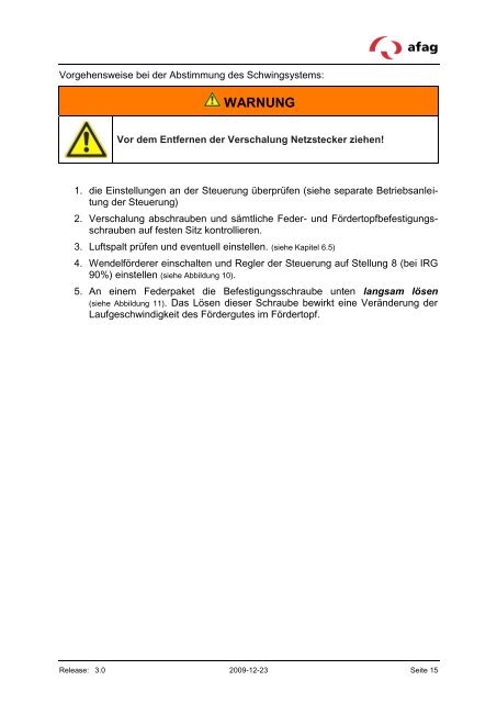 warnung - Afag Handhabungs- und Zuführtechnik