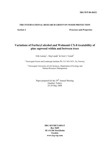 Variations of Furfuryl alcohol and Wolmanit CX ... - Skog og landskap