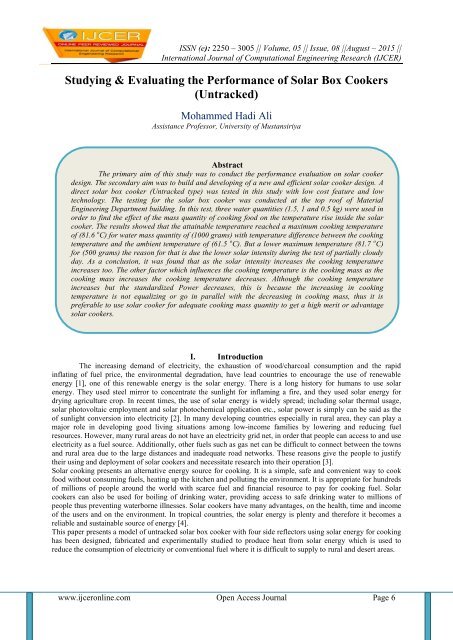 Studying & Evaluating the Performance of Solar Box Cookers (Untracked)