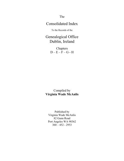 Consolidated Index Genealogical Office Dublin Ireland