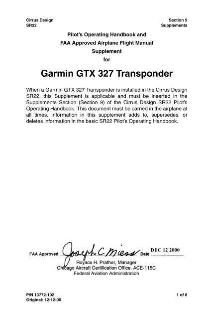 Garmin GTX 327 Transponder