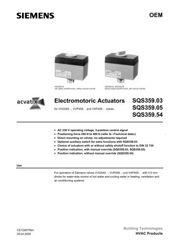 OEM Electromotoric Actuators SQS359.03 SQS359.05 SQS359.54