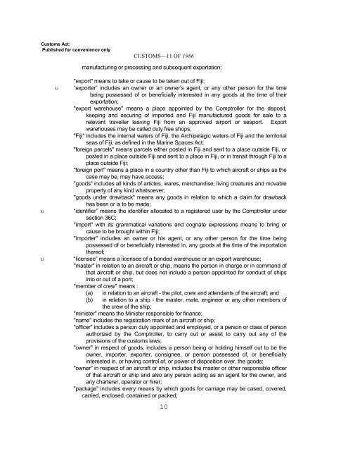 Sections 29 and 63 of the Customs Act. - Fiji Revenue & Customs ...