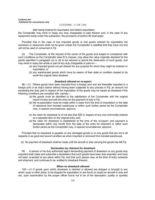 Sections 29 and 63 of the Customs Act. - Fiji Revenue & Customs ...