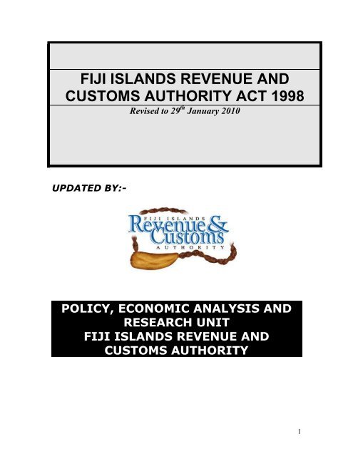 FIJI ISLANDS REVENUE AND CUSTOMS AUTHORITY ACT 1998