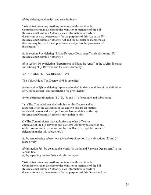 FIJI ISLANDS REVENUE AND CUSTOMS AUTHORITY ACT 1998