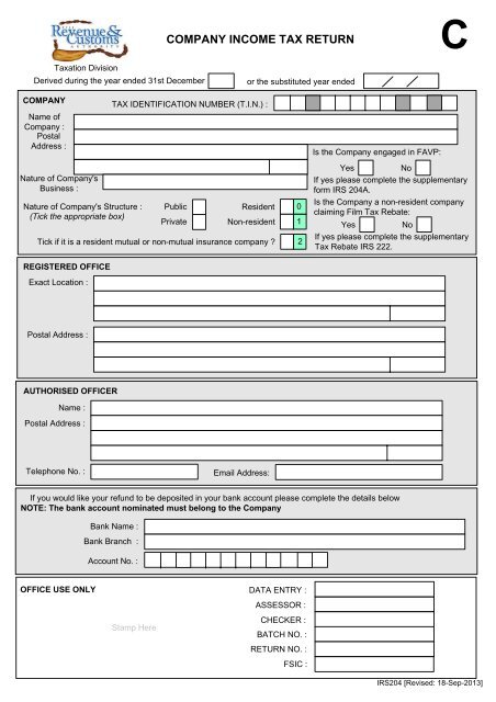 COMPANY INCOME TAX RETURN