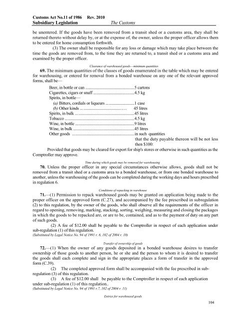 Customs Regulations 1986. - Fiji Revenue & Customs Authority