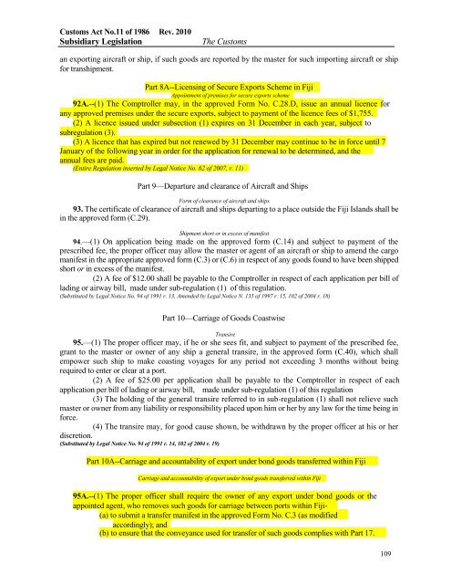 Customs Regulations 1986. - Fiji Revenue & Customs Authority