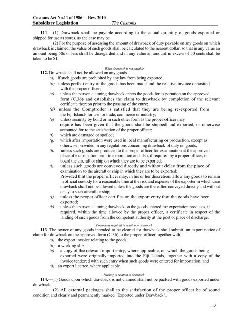 Customs Regulations 1986. - Fiji Revenue & Customs Authority