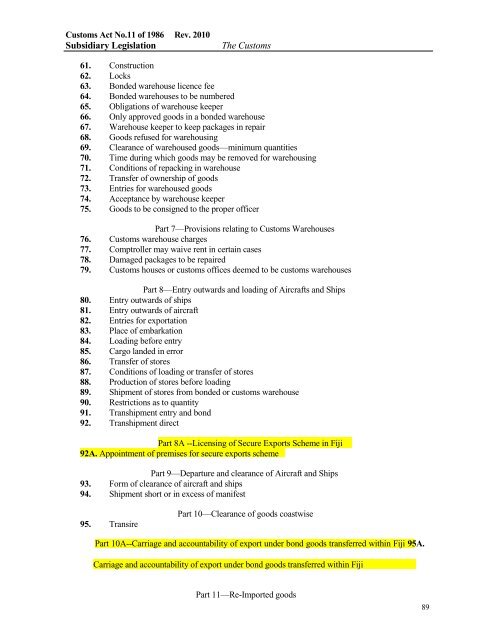 Customs Regulations 1986. - Fiji Revenue & Customs Authority