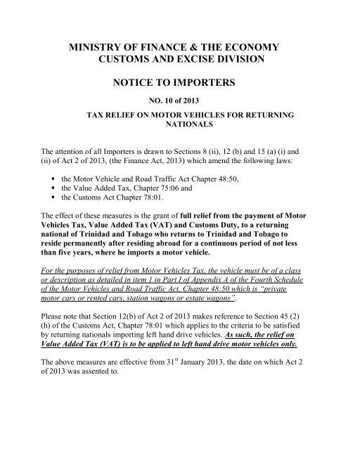 Tax Relief On Motor Vehicles For Returning Nationals Customs And Tax Relief On Motor Vehicles For Returning Nationals Customs And