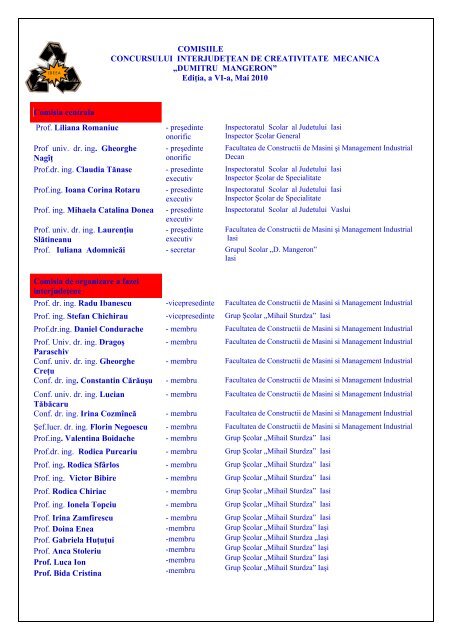 Comisiile Concursului,2010 - Facultatea de Constructii Masini