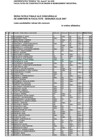 Rezultate_2007_31 08 - Facultatea de Constructii Masini