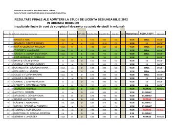 studii universitare de licenta – sesiunea IULIE 2012 - Facultatea de ...