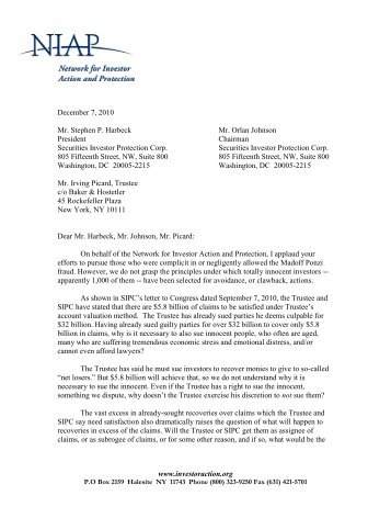 NIAP Letter to SIPC - Network For Investor Action & Protection