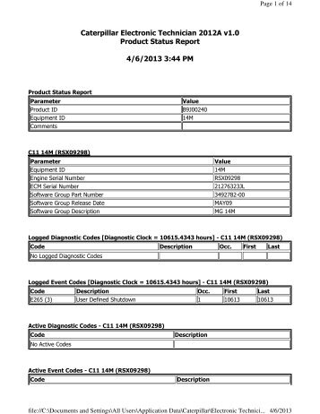 Caterpillar Electronic Technician 2012A v1.0 Product Status Report ...