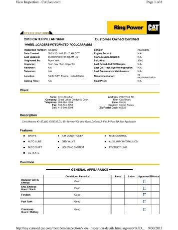 Customer Owned Certified Page 1 of 8 View Inspection - CatUsed ...